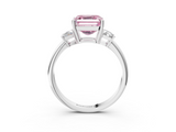 White gold Fancy Pink Asscher  Diamond Three-Stone Ring with Trapezoid Side Stones and Prong Setting_37