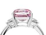 White gold Fancy Pink Asscher  Diamond Three-Stone Ring with Trapezoid Side Stones and Prong Setting_38