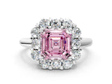 White gold Fancy Pink Asscher  Halo Cluster Diamond Engagement Ring with Prong Setting and Polished Band_19