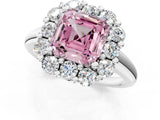 White gold Fancy Pink Asscher  Halo Cluster Diamond Engagement Ring with Prong Setting and Polished Band_21