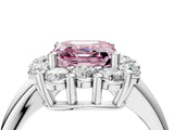 White gold Fancy Pink Asscher  Halo Cluster Diamond Engagement Ring with Prong Setting and Polished Band_23
