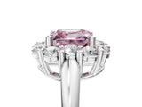 White gold Fancy Pink Asscher  Halo Cluster Diamond Engagement Ring with Prong Setting and Polished Band_24