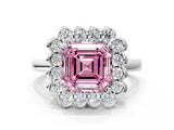White gold Fancy Pink Asscher  Halo Cluster Diamond Engagement Ring with Solitaire Band and Prong Setting_57