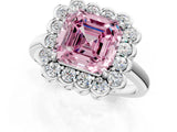 White gold Fancy Pink Asscher  Halo Cluster Diamond Engagement Ring with Solitaire Band and Prong Setting_61