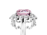 White gold Fancy Pink Asscher  Halo Cluster Diamond Engagement Ring with Solitaire Band and Prong Setting_63