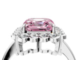 White gold Fancy Pink Asscher  Halo Cluster Diamond Engagement Ring with Solitaire Band and Prong Setting_64