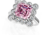 White gold Fancy Pink Asscher  Halo Diamond Cluster Engagement Ring with Milgrain Bezel Setting and Solitaire Band_40