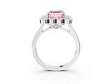 White gold Fancy Pink Asscher  Halo Diamond Cluster Engagement Ring with Milgrain Bezel Setting and Solitaire Band_42