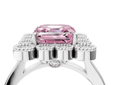 White gold Fancy Pink Asscher  Halo Diamond Cluster Engagement Ring with Milgrain Bezel Setting and Solitaire Band_43