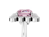 White gold Fancy Pink Asscher  Halo Diamond Cluster Engagement Ring with Milgrain Bezel Setting and Solitaire Band_44