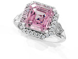 White gold Fancy Pink Asscher  Halo Diamond Engagement Ring with Filigree Band and Four-Prong Setting_94