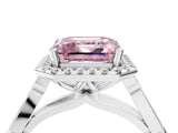 White gold Fancy Pink Asscher  Halo Diamond Engagement Ring with Filigree Band and Four-Prong Setting_97