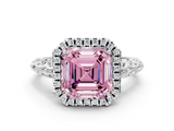 White gold Fancy Pink Asscher  Halo Diamond Engagement Ring with Intricate Filigree Band and Four-Prong Setting_17