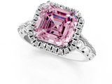 White gold Fancy Pink Asscher  Halo Diamond Engagement Ring with Intricate Filigree Band and Four-Prong Setting_18