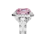 White gold Fancy Pink Asscher  Halo Diamond Engagement Ring with Intricate Filigree Band and Four-Prong Setting_22