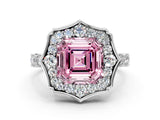 White gold Fancy Pink Asscher  Halo Diamond Engagement Ring with Milgrain Band and Four-Prong Setting_47