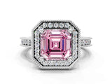 White gold Fancy Pink Asscher  Halo Diamond Engagement Ring with Milgrain Pave Band and Four-Prong Setting_51