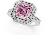 White gold Fancy Pink Asscher  Halo Diamond Engagement Ring with Milgrain Pave Band and Four-Prong Setting_52