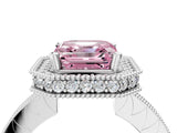 White gold Fancy Pink Asscher  Halo Diamond Engagement Ring with Milgrain Pave Band and Four-Prong Setting_55