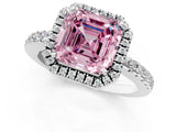 White gold Fancy Pink Asscher  Halo Diamond Engagement Ring with Pavé Band and Four-Prong Setting_21