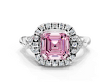 White gold Fancy Pink Asscher  Halo Diamond Engagement Ring with Vintage-Inspired Band and Four-Prong Setting_3