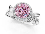 White gold Fancy Pink Asscher  Halo Diamond Floral Band with Four-Prong Setting_24