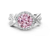 White gold Fancy Pink Asscher  Halo Diamond Floral Band with Four-Prong Setting_59