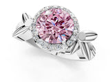 White gold Fancy Pink Asscher  Halo Diamond Floral Band with Four-Prong Setting_59