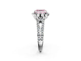White gold Fancy Pink Asscher  Halo Diamond Floral Split Shank Engagement Ring 3