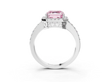 White gold Fancy Pink Asscher  Halo Diamond Pavé Band Ring with Prong Setting_3