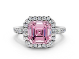 White gold Fancy Pink Asscher  Halo Diamond Pavé Band Ring with Prong Setting