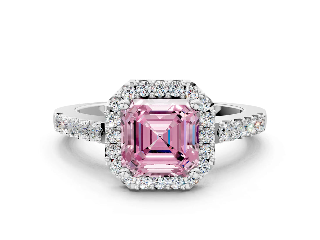 White gold Fancy Pink Asscher  Halo Diamond Pavé Solitaire Ring_57