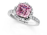 White gold Fancy Pink Asscher  Halo Diamond Pave Band Ring with Four-Prong Setting_16
