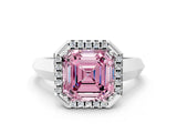 White gold Fancy Pink Asscher  Halo Diamond Ring with Cathedral Band and Four-Prong Setting_46