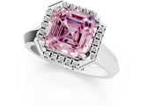 White gold Fancy Pink Asscher  Halo Diamond Ring with Cathedral Band and Four-Prong Setting_47
