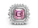 White gold Fancy Pink Asscher  Halo Diamond Ring with Milgrain Edge and Round Prong Setting_89