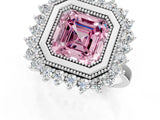 White gold Fancy Pink Asscher  Halo Diamond Ring with Milgrain Edge and Round Prong Setting_90