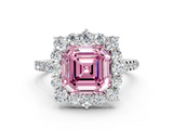 White gold Fancy Pink Asscher  Halo Diamond Ring with Pavé Band and Prong Setting_17