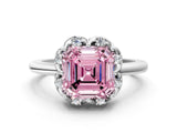White gold Fancy Pink Asscher  Halo Diamond Ring with Round Cluster Setting, Solitaire Band, and Four-Prong Setting_29