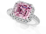 White gold Fancy Pink Asscher  Halo Diamond Solitaire with Pavé Band and Four-Prong Setting_47