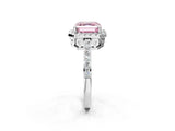 White gold Fancy Pink Asscher  Halo Diamond Solitaire with Pavé Band and Four-Prong Setting_48