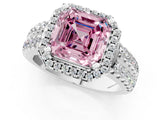White gold Fancy Pink Asscher  Halo Diamond Split Shank Engagement Ring with Prong Setting_106