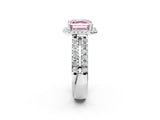 White gold Fancy Pink Asscher  Halo Diamond Split Shank Engagement Ring with Prong Setting_107