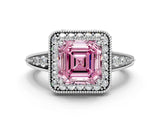 White gold Fancy Pink Asscher  Halo Diamond Split Shank Ring with Milgrain Detail_29