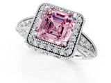 White gold Fancy Pink Asscher  Halo Diamond Split Shank Ring with Milgrain Detail_30
