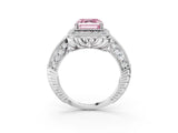 White gold Fancy Pink Asscher  Halo Diamond Split Shank Ring with Milgrain Detail_32