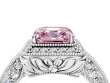 White gold Fancy Pink Asscher  Halo Diamond Split Shank Ring with Milgrain Detail_33