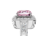 White gold Fancy Pink Asscher  Halo Diamond Split Shank Ring with Milgrain Detail_34