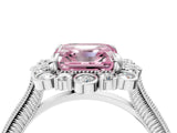 White gold Fancy Pink Asscher  Halo Milgrain Pave Diamond Ring with Four-Prong Setting 4