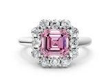 White gold Fancy Pink Asscher  Halo Milgrain Solitaire with Bezel Set Side Stones and Pave Band_31